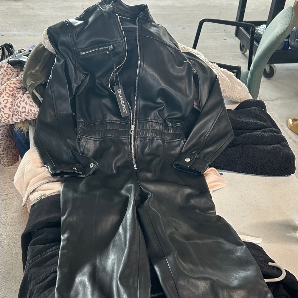 Blank NYC Black Faux Leather Jumpsuit